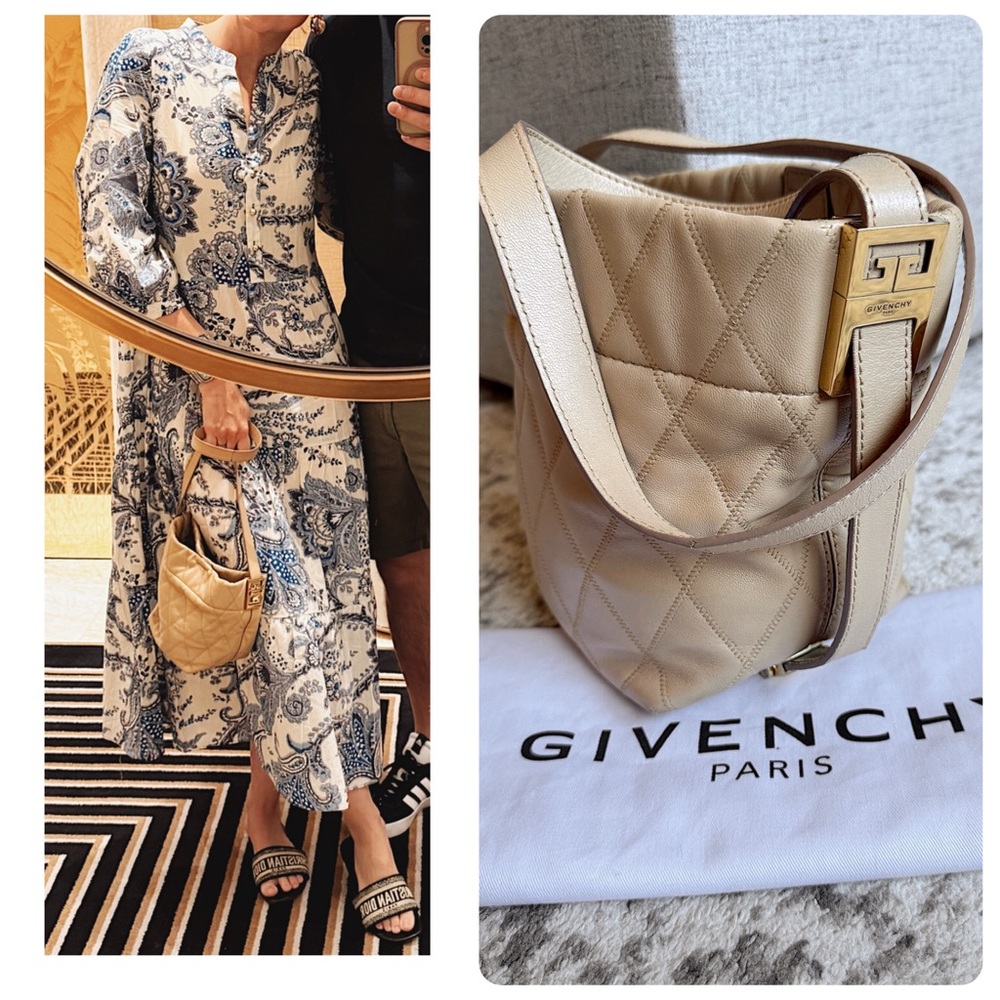 GIVENCHY Beige Nude Quilted Leather Mini GV Bucket Bag shoulder purse - Picture 6 of 15